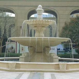 连云港 黄金麻花岗岩异型加工——户外庭院石雕流水喷泉