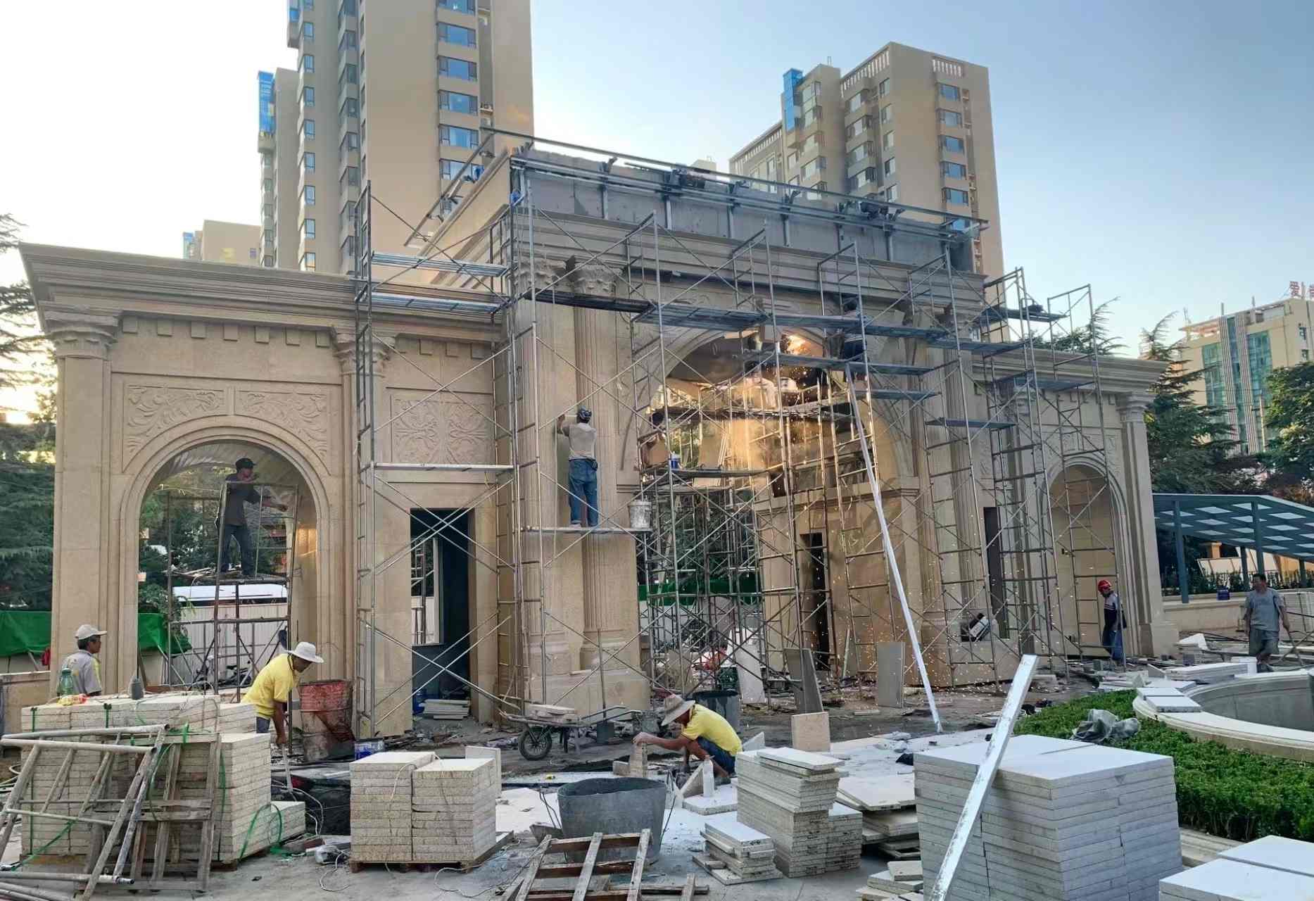 连云港 黄金麻荔枝面花岗岩小区门楼外墙干挂