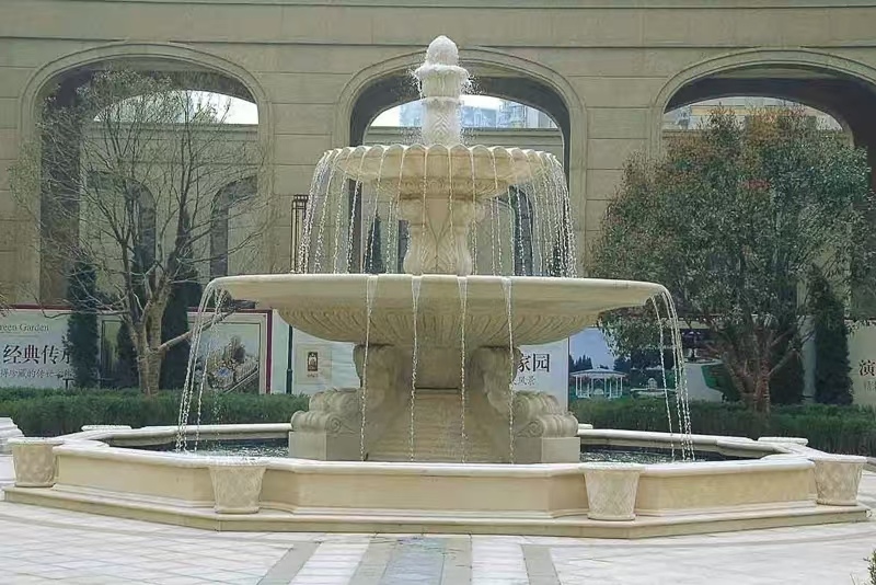 连云港 黄金麻花岗岩异型加工——户外庭院石雕流水喷泉